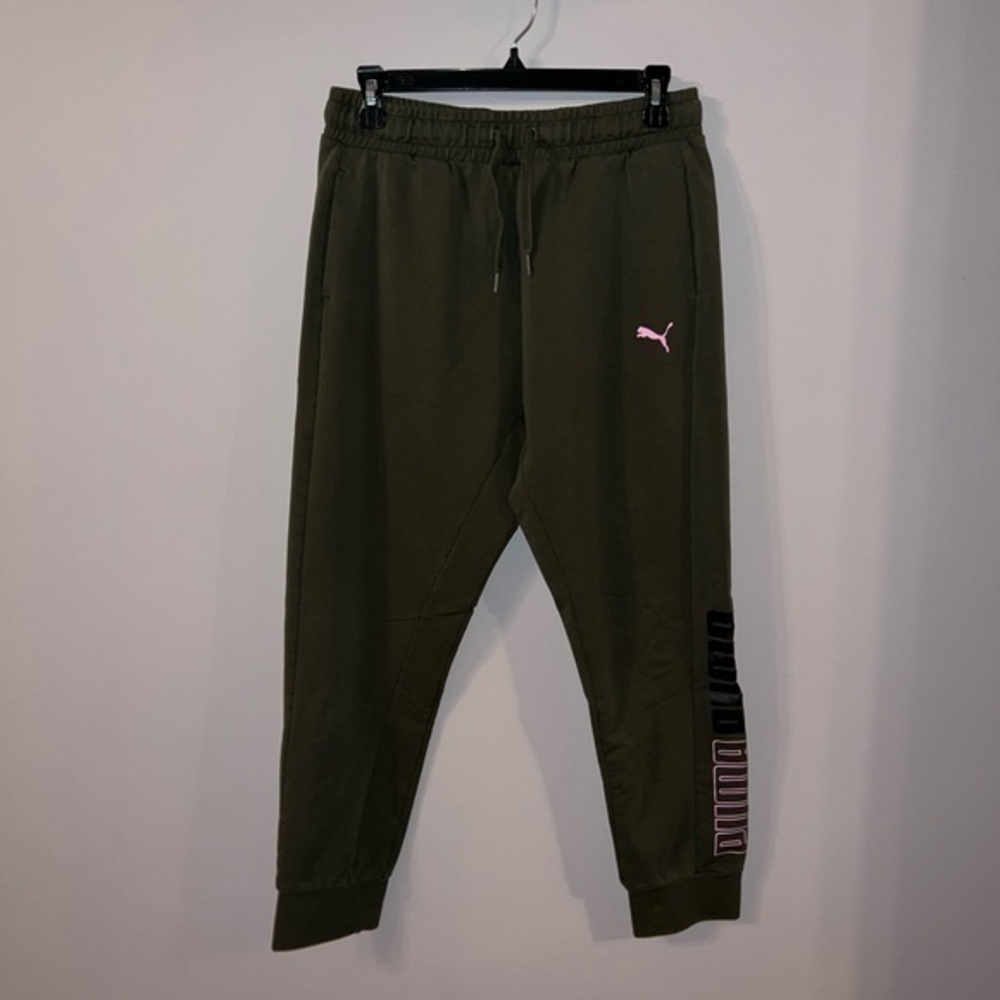 Olive Green with Pink Detail Puma joggers sweatpants Small